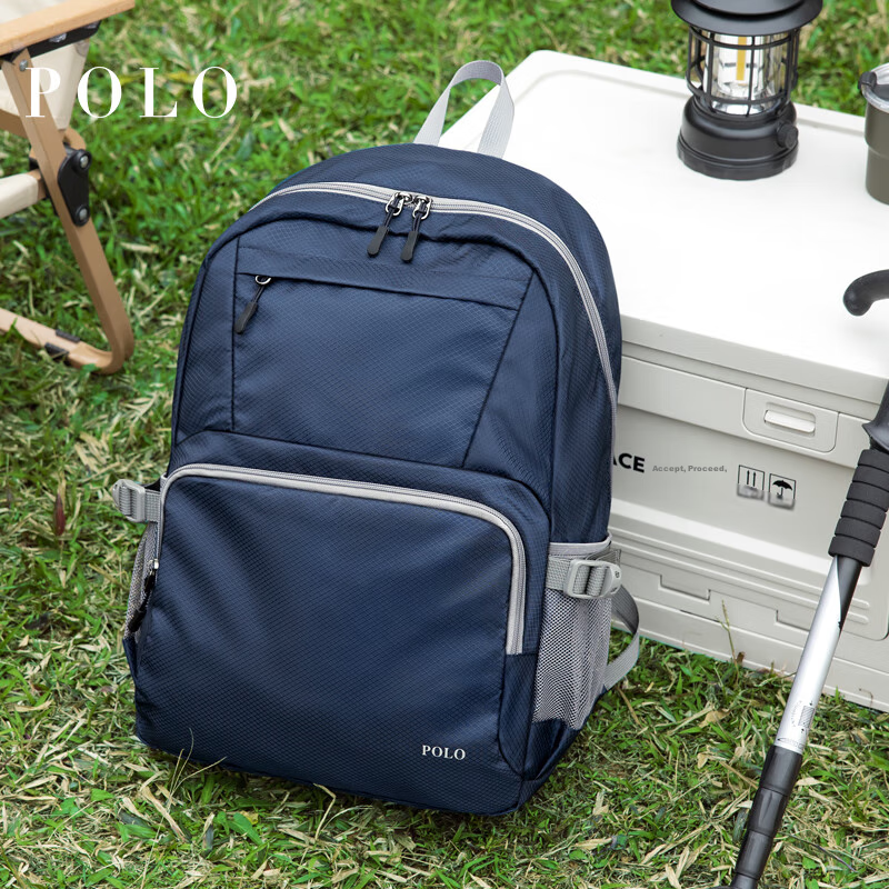 POLO Foldable Backpack for Men, Outdoor Travel Backpack, 15.6-Inch Lightweight Schoolbag, Hiking Lightweight Portable Bag