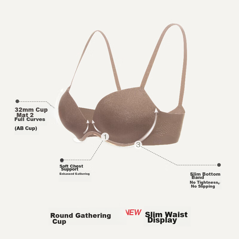 Ubras Yushuoxin Same Style Push-Up Seamless Sexy Wireless Bra Women's Underwear, Cream Apricot Color, C75