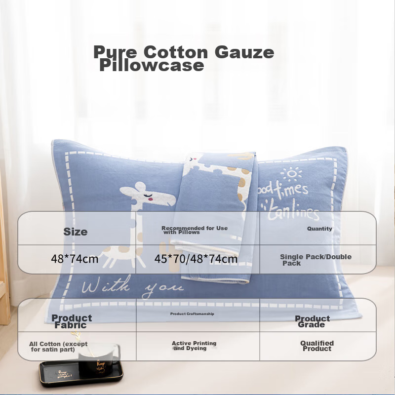 Aiwei Pillowcase, 100% Cotton, One Pair, for Students And Children, Quilted, Home Use Pillowcase, Xiaolu Lan, 52*78cm