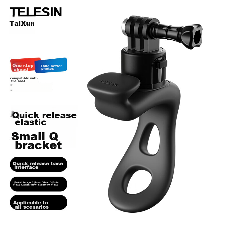 TELESIN Quick-Release Elastic Handle Clamp for DJI Action 4/5 Pro, Flexible Bracket for GoPro 13/12, Insta360 Ace Pro, Cycling And Shooting Mount