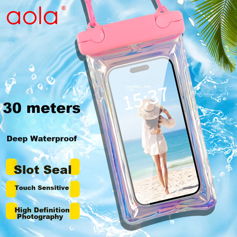 Aolang Waterproof Phone Pouch, Touchscreen Compatible, for Swimming, Water Park Accessory, Rafting Equipment, Storage Bag, Professional Phone Case for Men And Women, Airbag Style, Colorful Laser, Ligh