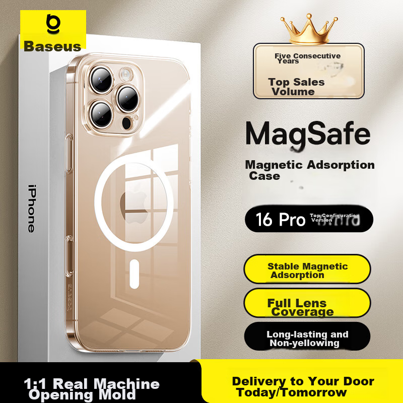 Baseus [Ice Clear Style] IPhone 16 Pro Case, Apple 16 Pro Protective Cover, Magnetic Shell, Ultra-Thin Magsafe Charging, Shockproof, Full Lens Protection, High-End Simple Design