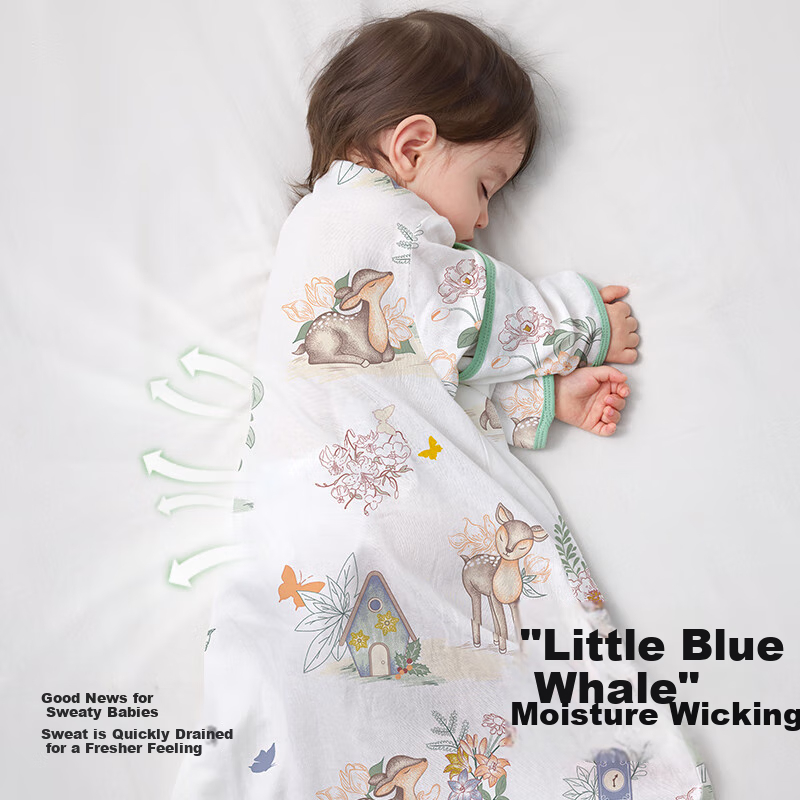 Beipeisi Children's Sleeping Bag Spring and Autumn Bamboo Cotton Gauze Baby Pajamas Integrated Baby Anti-Kick Sleeping Bag Front 4 Back 2 Spirit Deer XL