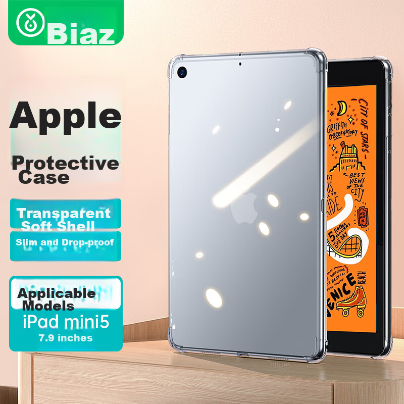 BIAZE IPad Mini 5 2019 Case, 7.9-Inch Slim Silicone Protective Cover, Shockproof Transparent Soft Shell, Cool Case PB123-Transparent White