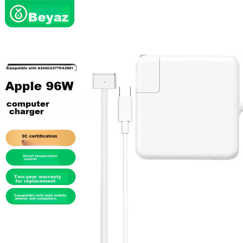Biaze, Apple Laptop Charger 96W, Compatible with A2442/A2779/A2681, Type-C to MagSafe 3rd Generation, MacBook Pro Power Adapter Cable