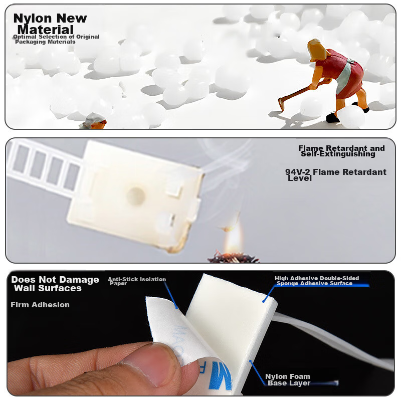 BIAZE Cable Ties, 3M Adhesive Self-Adhesive Wire Clips, Cable Organizer, Adjustable Wire Management Clips, White, 60 Pieces