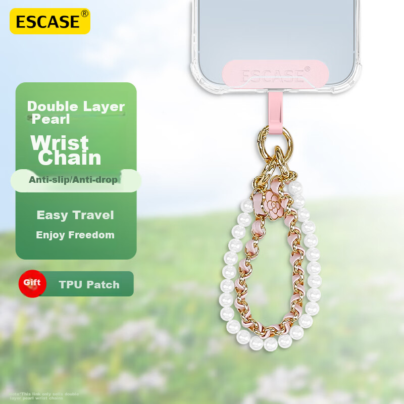 ESCASE Phone Lanyard, Double-Chain Wrist Strap, Anti-Theft Hand Strap, Anti-Loss Clip, Anti-Drop, Suitable for Men And Women, Outdoor Use, for Xiaomi And Redmi Phones, MPS-ZL01 White And Pink