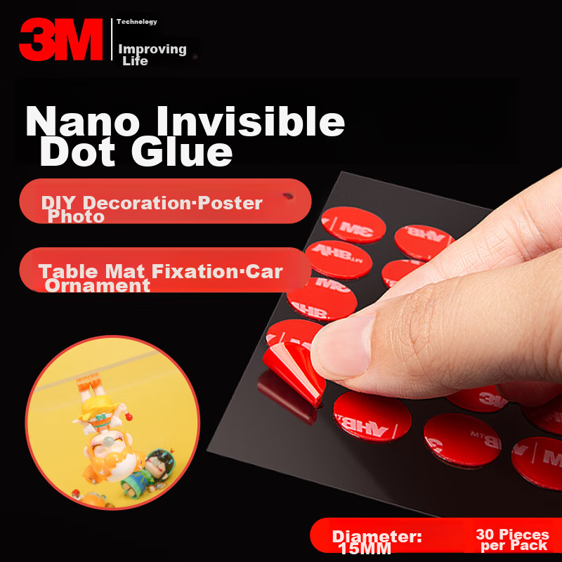 3M Nano Dots Adhesive, Non-Scratch Anti-Slip Sticker, Double-Sided Tape, Strong Adhesive Patch, Circular Shape Φ15mm