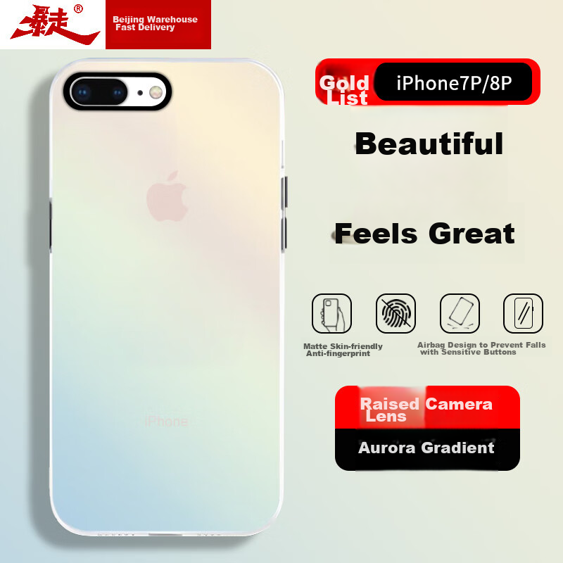 Baozou IPhone 8 Plus Case, IPhone 7 Plus Protective Cover, Silicone Soft Edge Simple Semi-Transparent Full Protection Shockproof Laser Gradient High-End Frosted Hard Shell