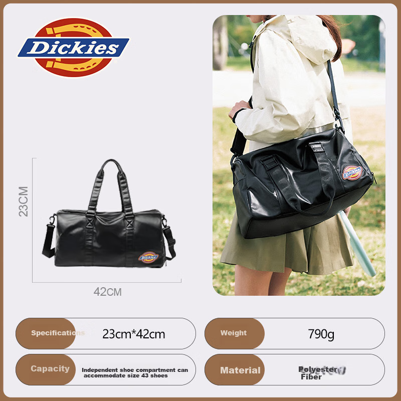 Dickies Crossbody Bag Unisex Large Capacity Fitness Training Handbag Casual Bag with Wet and Dry Separation Single Shoulder Bag Hand Carry Luggage Bag