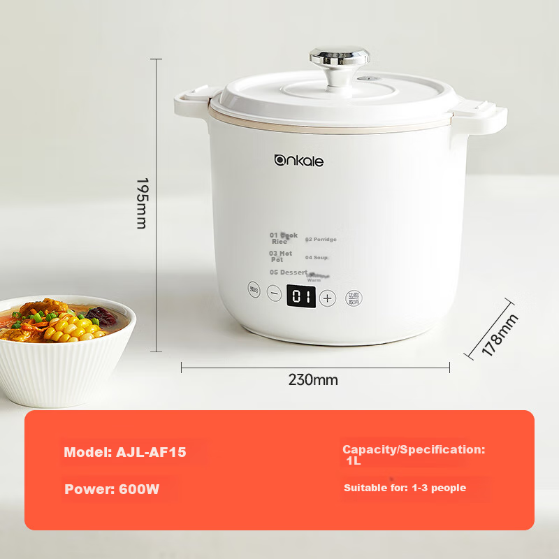 Ankale Electric Cooking Pot Multi-function Pot Small 1-2 Person Electric Hot Pot Electric Stew Pot Dormitory Small Cooking Pot "1.5L"