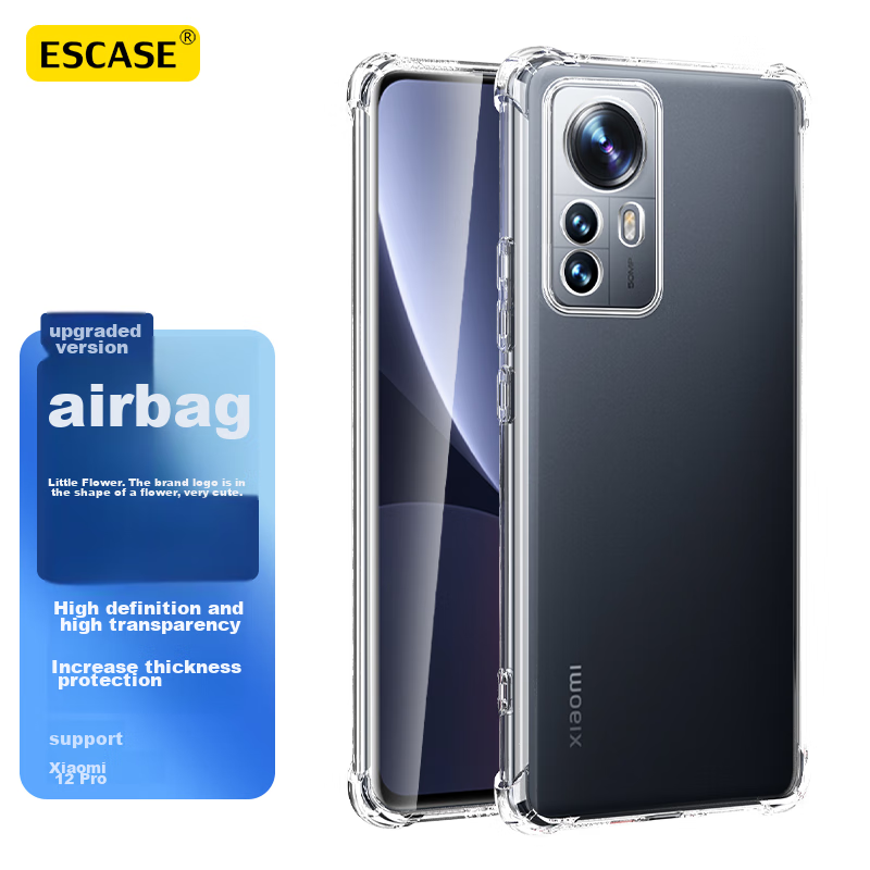 ESCASE Phone Case for Xiaomi 12S Pro, 12Pro Protective Cover, Full Protection Shockproof Transparent Soft Shell TPU Airbag for Men And Women (With Lanyard Hole) ES-Ip9 Upgraded Version Translucent Whi