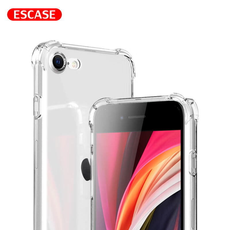 ESCASE iPhone SE2/8/7 Case Apple SE2/7/8 Protective Cover 4.7-inch TPU Full Wrap Airbag Anti-drop Soft Shell for Apple 7/8/SE2 Transparent White