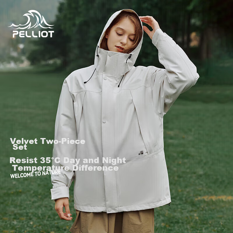 Pelliot [Cheng Yi Same Style] Mountain And Sea Hard Shell Jacket for Men And Women, 3-In Windproof Spring And Autumn Coat 12240128 White L