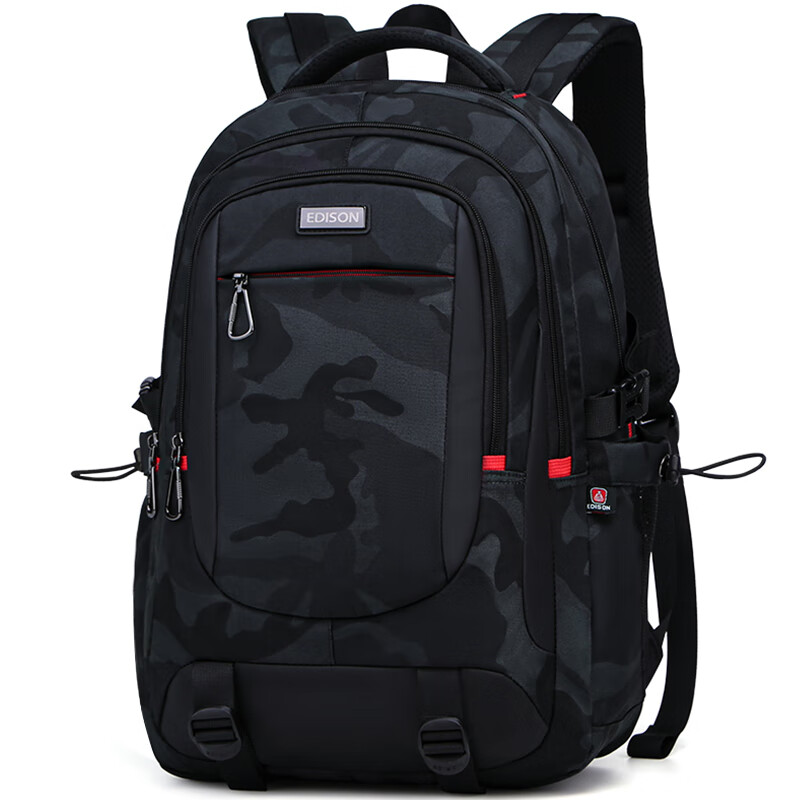 Edison High School Student Backpack, Large Capacity, Water-Resistant, Suitable for Middle School And College Students, Double Shoulder Bag, Travel Backpack, K052-9G, Camouflage Black