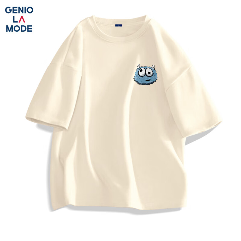 GENIOLAMODE Men's Cotton T-shirt Summer Trendy Casual Basic Round Neck Youth Short Sleeve Tee Light Khaki XL