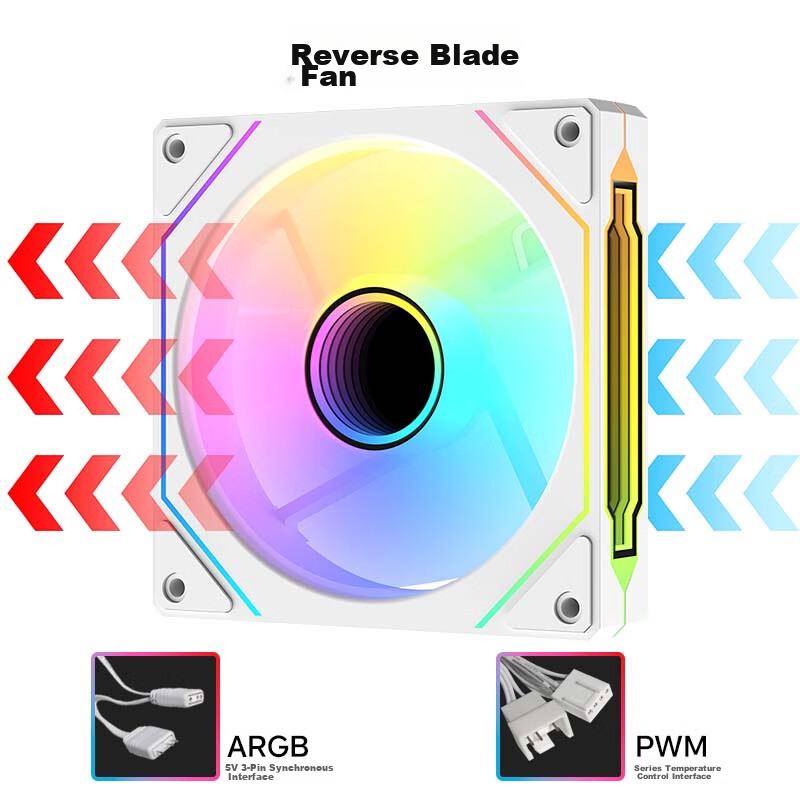 AOCT121RW/93 Anti-Leaf, White 12CM, Desktop Case Cooling Fan, ARGB Light Sync, 5V 3-Pin Daisy-Chain, PWM Temperature Control, Dual-Sided Layered Mirror, Hydraulic Silent