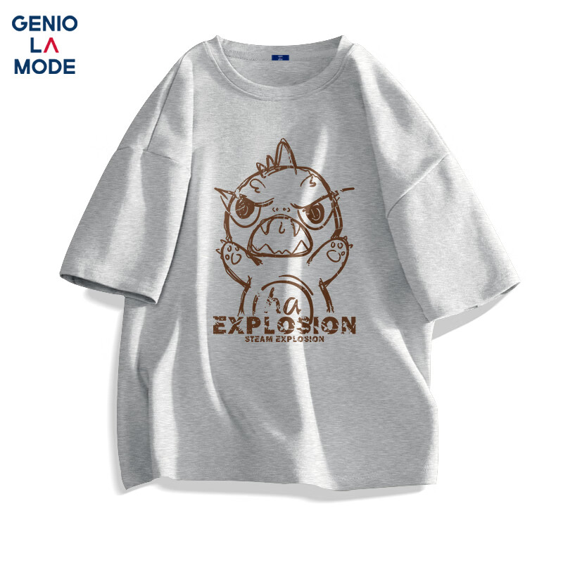 GENIOLAMODE Men's Cotton Breathable Summer Casual Simple Round Neck Youth Fashion Short Sleeve Men's T-shirt Linen Gray L