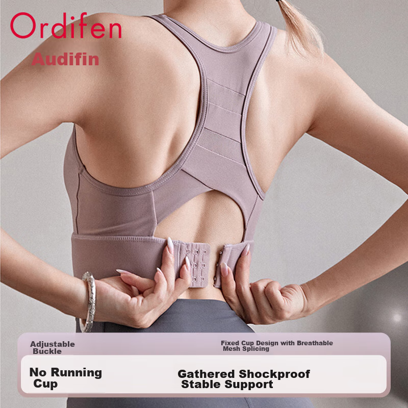 Ordifen Sports Bra for Women, Shock-Absorbing, Large Bust, Yoga Vest, One-Piece Running Training Fitness Beautiful Back Bra, Gray And Purple