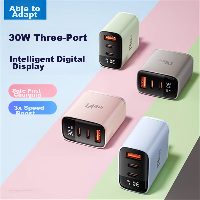 Can Fit 30W+ Multi-Port Charger with Digital Display, Type-C Fast Charging, PD Compatible, Suitable for Apple, Huawei, Xiaomi, Vivo, Honor, OPPO Phones, Universal Multi-Port Smart Plug, USB Android, B