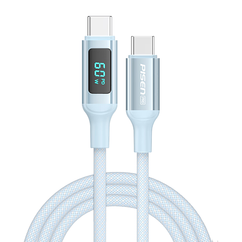 PISEN Dual-Head Type-C Data Cable PD60W Display Charging Cable Fast Charge Car Braided Universal Apple iPhone 16/15 Huawei Xiaomi Android Phone iPad Notebook Blue