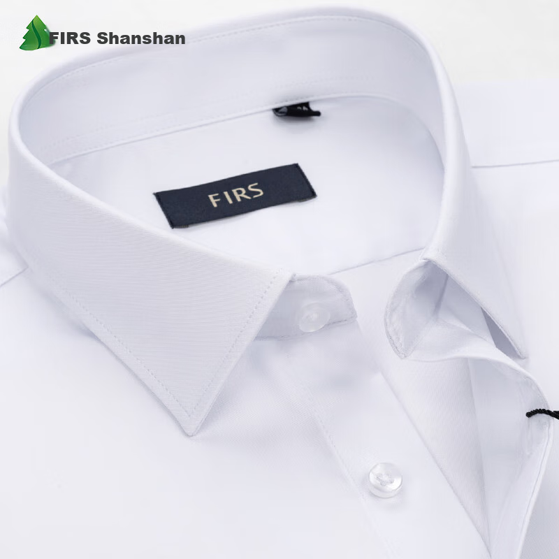 FIRS Men's Long Sleeve Wrinkle-Resistant Non-Iron Dress Shirt, Business Elastic Formal Workwear, White, Size 43