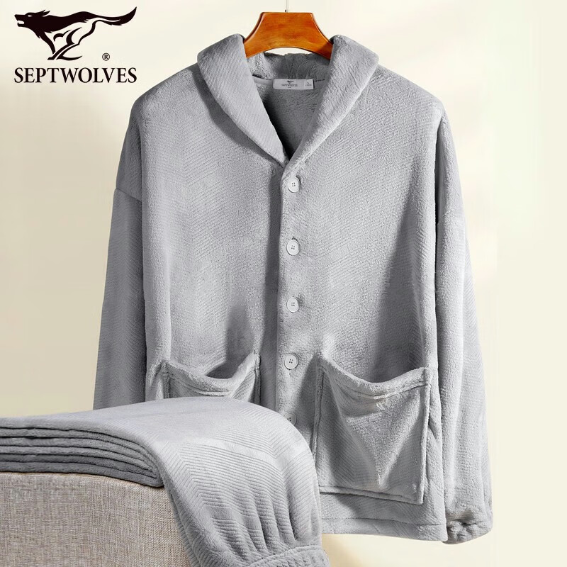 SEPTWOLVES [Warm Instantly] Men's Fleece-Lined Pajamas, Thickened And Warm, Suitable for Home Wear, Casual Outdoor Activities, And Fashionable Dog Walking Outfit