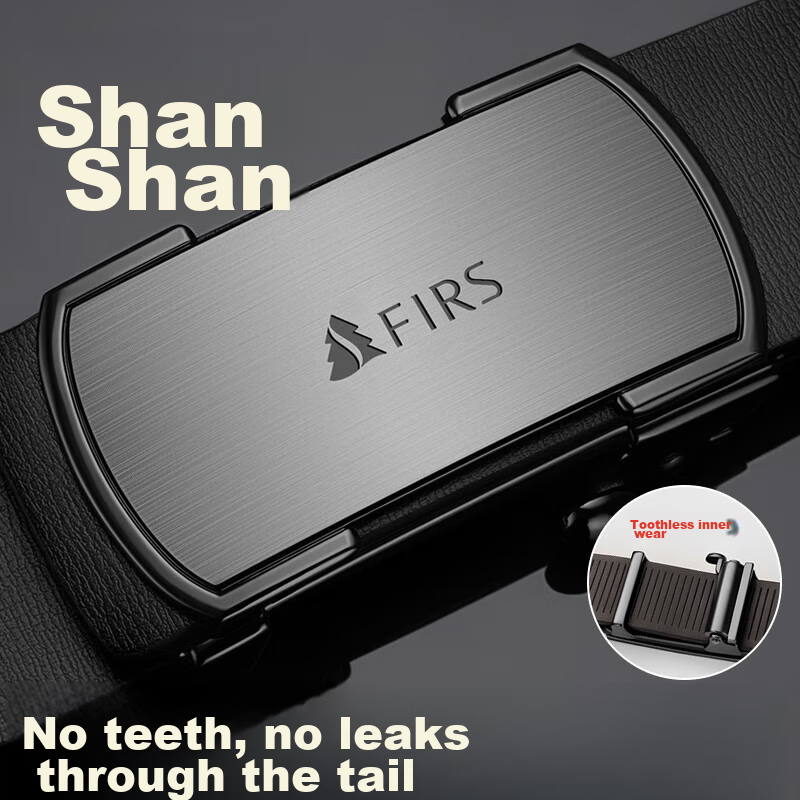 Shanshan Leather Belt for Men, Genuine Leather, No Teeth, Automatic Buckle, Business Casual Trouser Belt, Birthday Gift for Husband Or Father