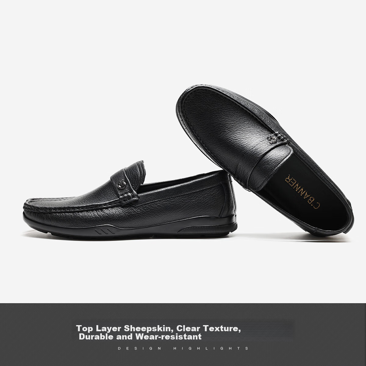 C.BANNER Men's Soft Suede Penny Loafers Lightweight Comfortable Casual Leather Shoes Men's Single Shoes Black Size 42