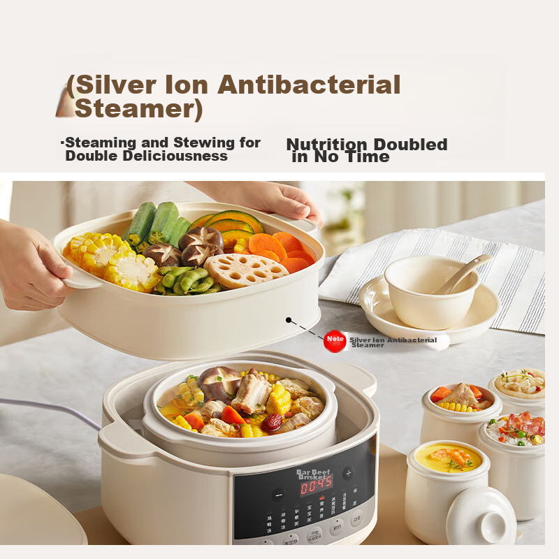 Bear Electric Slow Cooker, Double Boiler Stew Pot, Soup Cooker, Bird's Nest And Baby Food Stew Pot, Soup Cooking Pot, 4.1L Capacity for 3-4 People, DDZ-J25H5