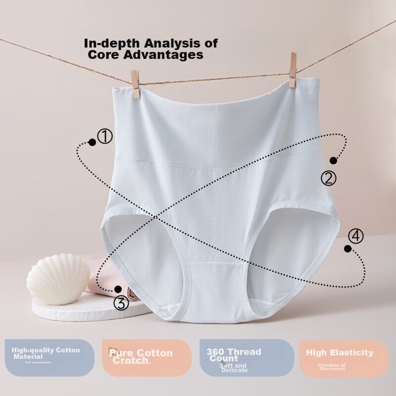 Yiershuang [60 Pieces Xinjiang Cotton] High-Waisted Women's Underwear, 7A Antibacterial Cotton Crotch Triangle Panties, 2-Pack Gift Box