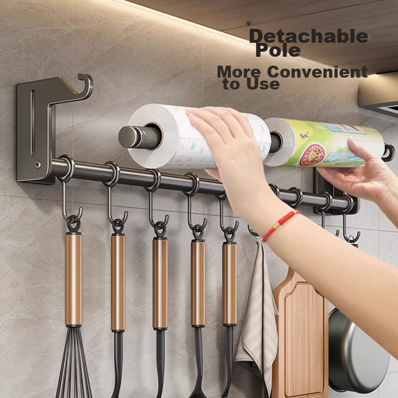 MUYA Kitchen Paper Towel Holder, No Drilling Required, Wall-Mounted, Multifunctional, for Paper, Plastic Wrap, Storage And Organization
