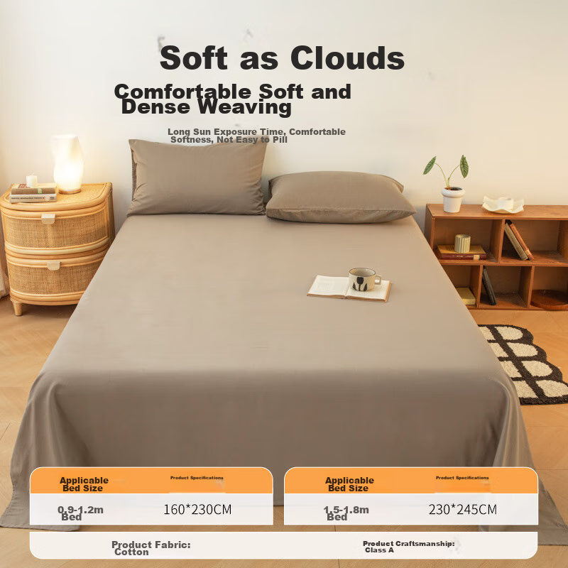 Montagut Pure Cotton Bed Sheet, Single Piece, Winter Thickened, Single Bed, Dormitory Brushed Bedspread, Suitable for 0.9/1.2 Meter Beds