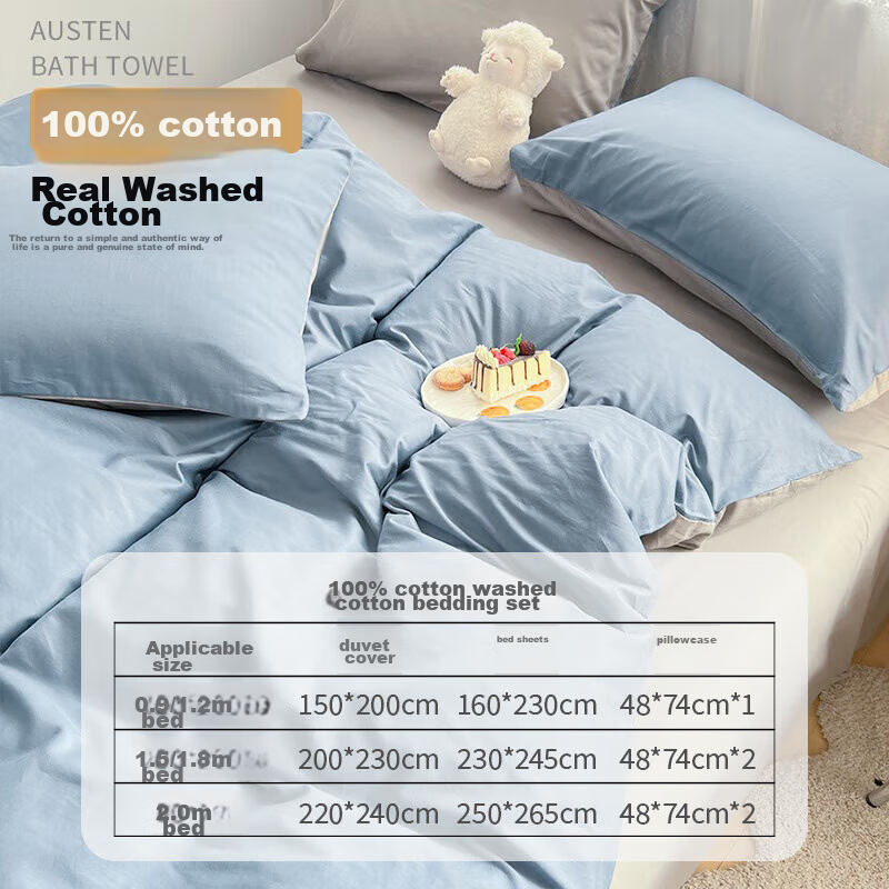 Maoren Pure Cotton Four-Piece Bedding Set, All-Cotton Bed Sheet And Duvet Cover, Bedding Set for 220*240cm Duvet, Suitable for 1.8/2.0 Meter Bed