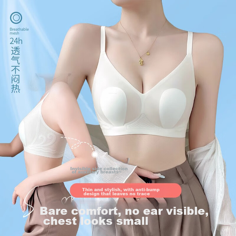 Langsha Women's Underwear, Spring And Summer Cool-Feeling Ultra-Thin, Makes Large Breasts Appear Smaller, Breathable, Rabbit Ear Seamless, Ice Silk Bra