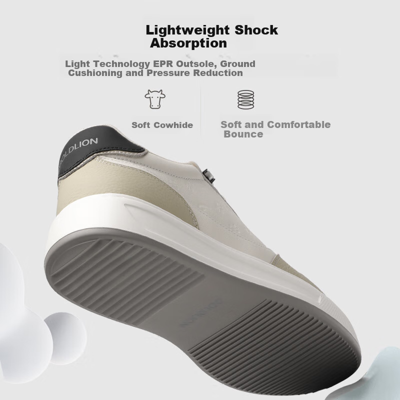 Goldlion Men's Color Block Casual Sneakers Fashion Shock Absorbing Sports Shoes Leisure Shoes G557430575BRE White Gray  Size 42