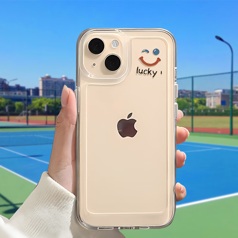 Jiangming, Suitable for Apple 15 Space Case, Full Lens Protection, 15 Protective Cover, Shockproof, Silicone, Transparent, Simple, Ultra-Thin, Soft Case, [Smiley Face], Full Lens Protection Space Tran
