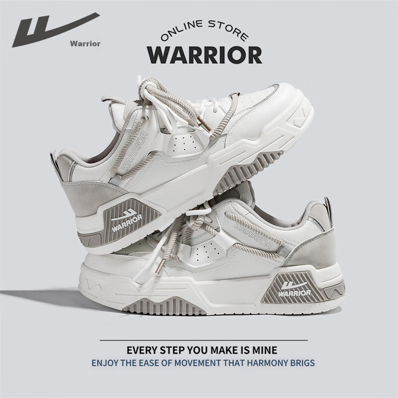 Warrior Official Men's Shoes, Summer Sneakers, New Trendy Versatile Breathable Sports Shoes, Men's Casual Shoes, White And Gray, Size 39