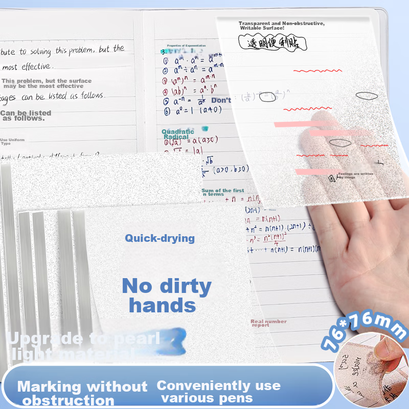 Licao Transparent Sticky Notes, Label Stickers, Reusable Memo Pads, Waterproof See-Through Note Pads, Message Stickers, Mixed Pack of 3 Books, 150 Sheets Each