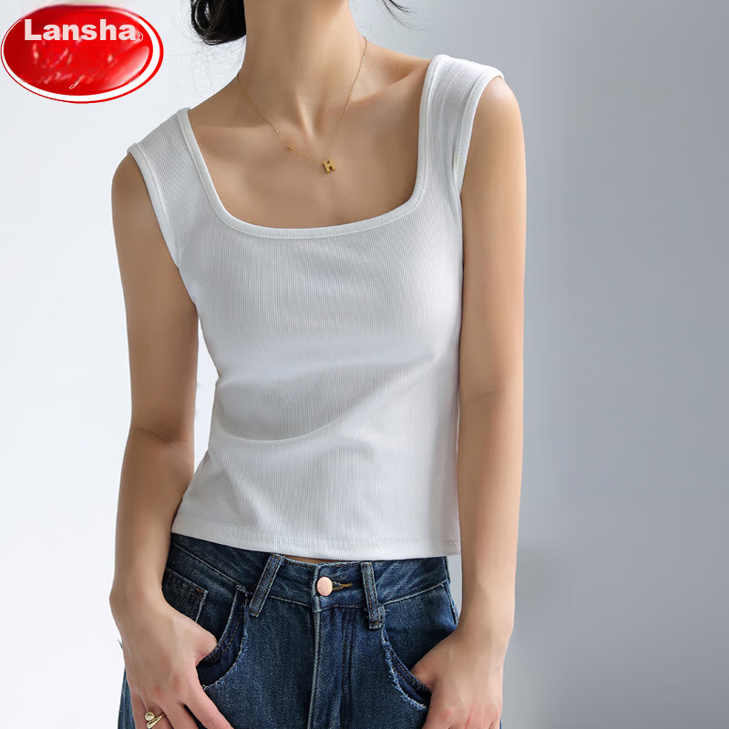LangSha Square Neck Tank Top for Women, Elegant Versatile Slim-Fit Sleeveless Undershirt, Slimming Camisole