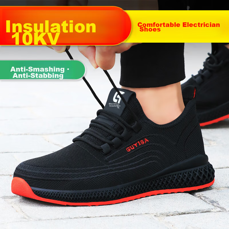 JUNBU Men's Electrician Insulated Plastic Toe Cap Anti-Smashing Anti-Stab Lightweight Soft Sole Safety Work Shoes 9156KV 40