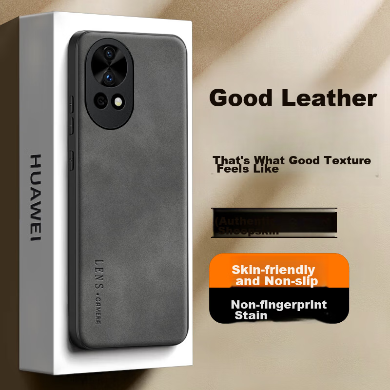SHIYONG Phone Case for Huawei Nova 12/13, Full Lens Protection, Silicone Soft Edge, Shockproof, Ultra-Thin, Simple And Stylish Leather Texture Case for Men And Women, Quiet Black