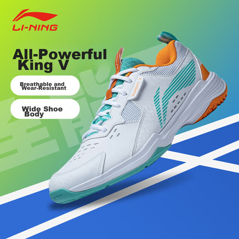 LI-NING Badminton Shoes, Unisex, Shock-Absorbing, Wear-Resistant, Training Shoes, White/light Pine Green, AYTT001-2, White/green, Size 43