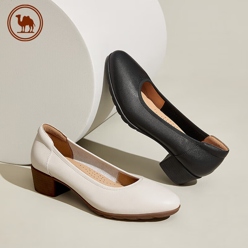 Luotuo Brand Comfortable Women's Shoes, Work Shoes, Wedding Shoes, Mary Jane Shoes, Leather Shoes, Chunky Heel Pumps, P23S155021, Beige, Size 39