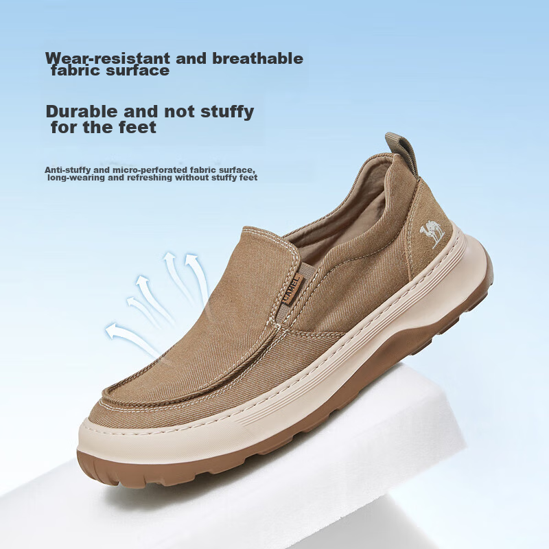 CAMEL Men's Casual Shock-Absorbing Foam Sole Breathable Fabric Shoes, G14S046104, Apricot Color, Size 40