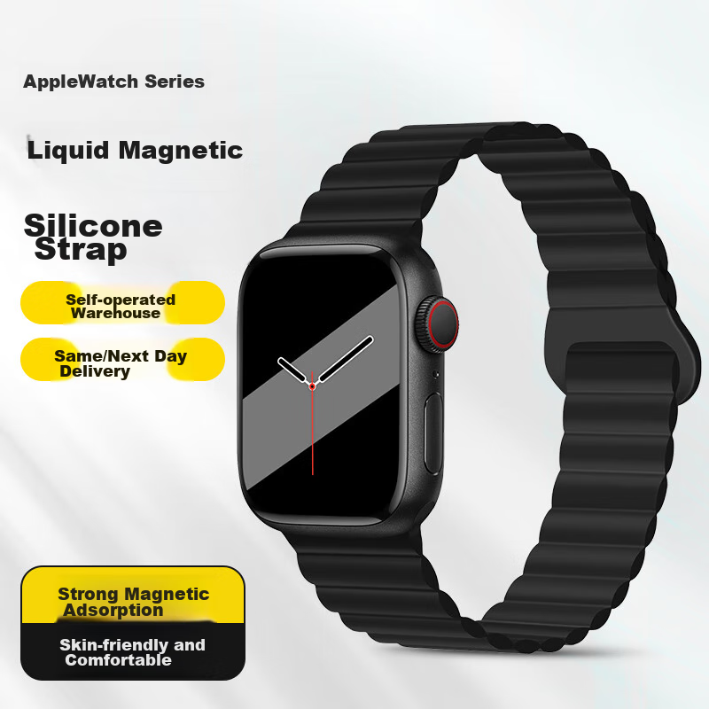 Mashi Compatible with Apple Watch Band, Apple IWatch Silicone Magnetic Strap for Ultra2/S10/9/8/7/6/5/SE, Black, 44/45/46/49