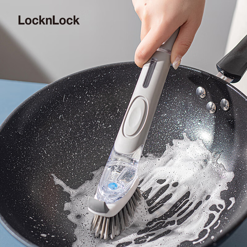 LOCK&LOCK Dish Scrubber, Long Handle, for Home Kitchen Use, Non-Stick Pan Cleaning Brush, Automatic Liquid Dispenser, Lazy Person's Choice