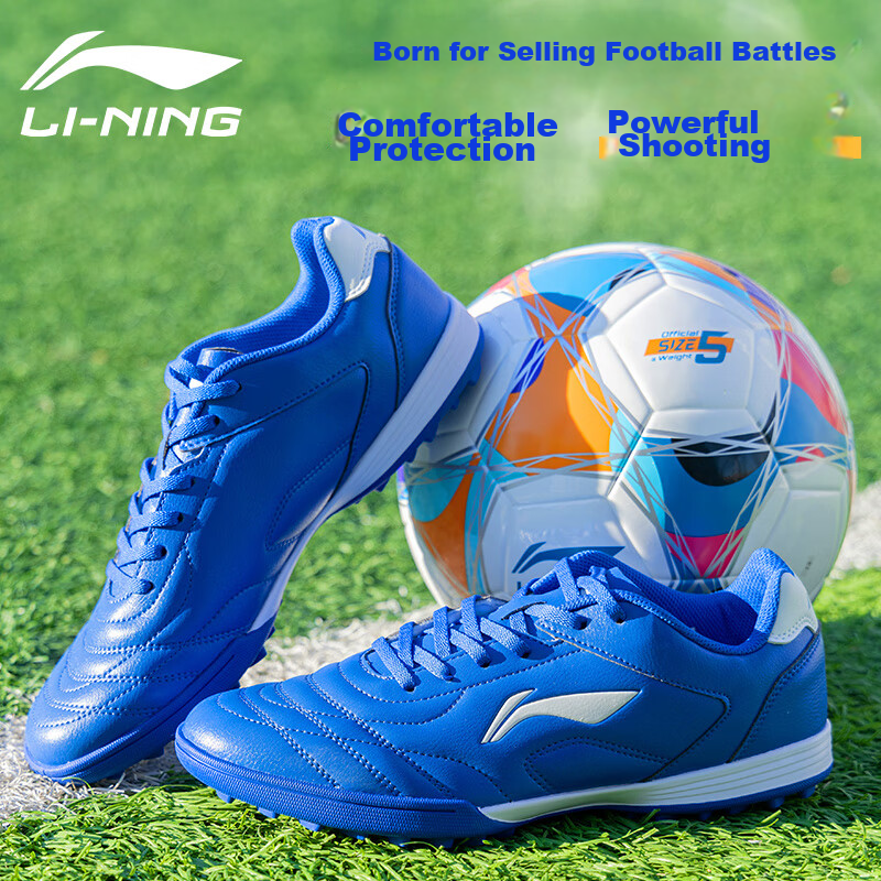 Li-Ning Soccer Shoes for Men, TF Turf Cleats, for Adults, Teenagers, Elementary School Students, Children, Professional Training Football Boots, Blue, Size 42