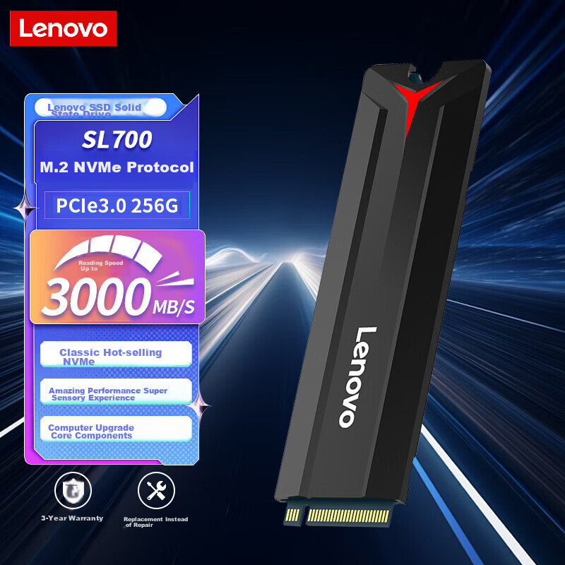 Lenovo 256GB SSD, M.2 Interface (NVMe Protocol), SL700 Savior, PCIe 3.0, Compatible with Desktop And Laptop Computers