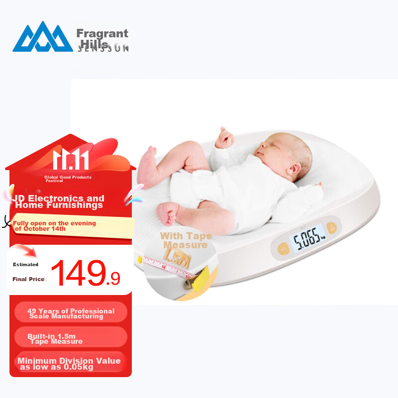 Xiangshan Baby Scale Weight Scale, Newborn Infant Electronic Scale, High-Definition LCD Display Precise to 5g, with Tape Measure, Gift